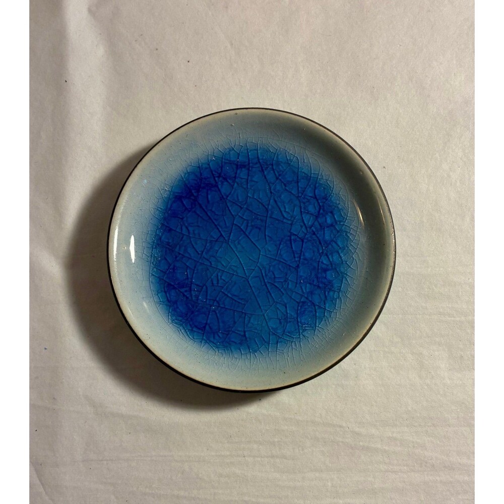 Blue Crackle Glaze Studio Pottery Trinket Dish Bowl 4.5” Ceramic